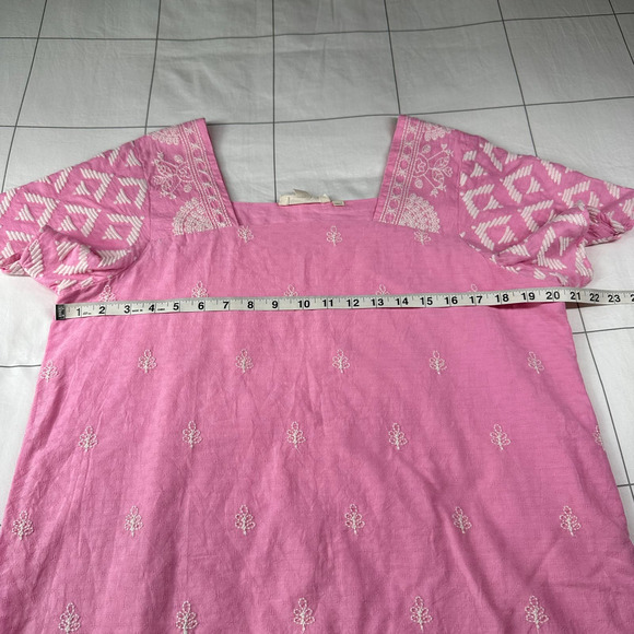 Anthropologie Forever That Girl Top Womens 8 Pink Embroidered Square Neck Boho - Picture 7 of 8